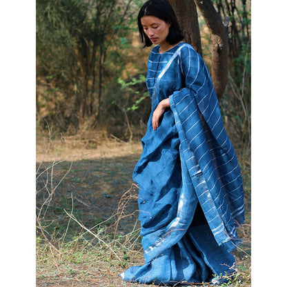 Chidiyaa Ambar Handwoven Linen Saree with Unstitched Blouse