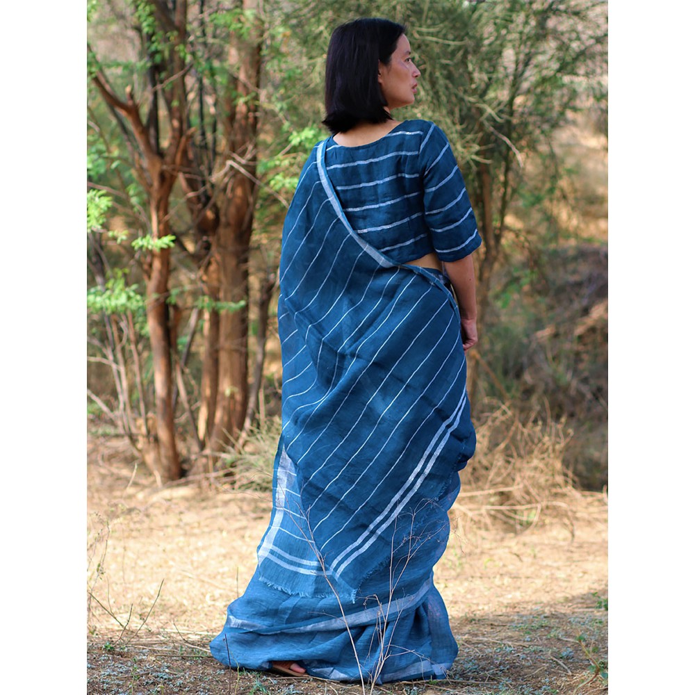Chidiyaa Ambar Handwoven Linen Saree with Unstitched Blouse