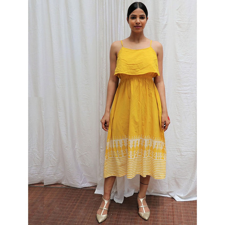 Chidiyaa Mimosa Yellow Printed Cotton Midi Dress