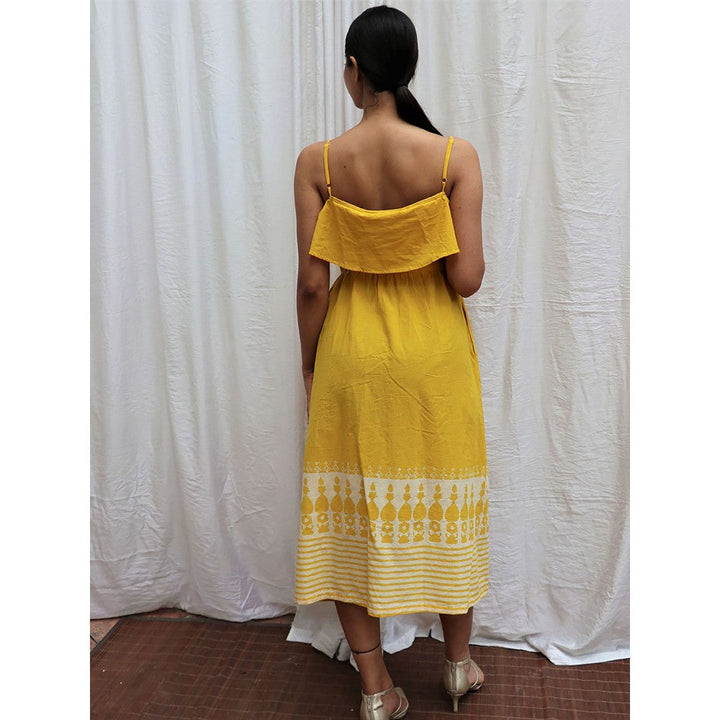 Chidiyaa Mimosa Yellow Printed Cotton Midi Dress
