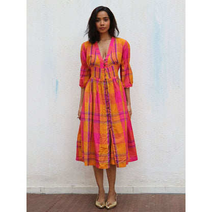 Chidiyaa Rainbow Cafe Florentine Stripes Handwoven Cotton Dress