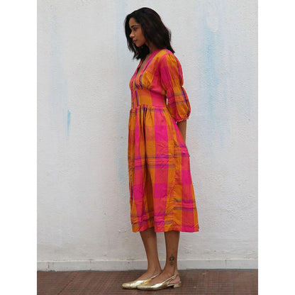 Chidiyaa Rainbow Cafe Florentine Stripes Handwoven Cotton Dress