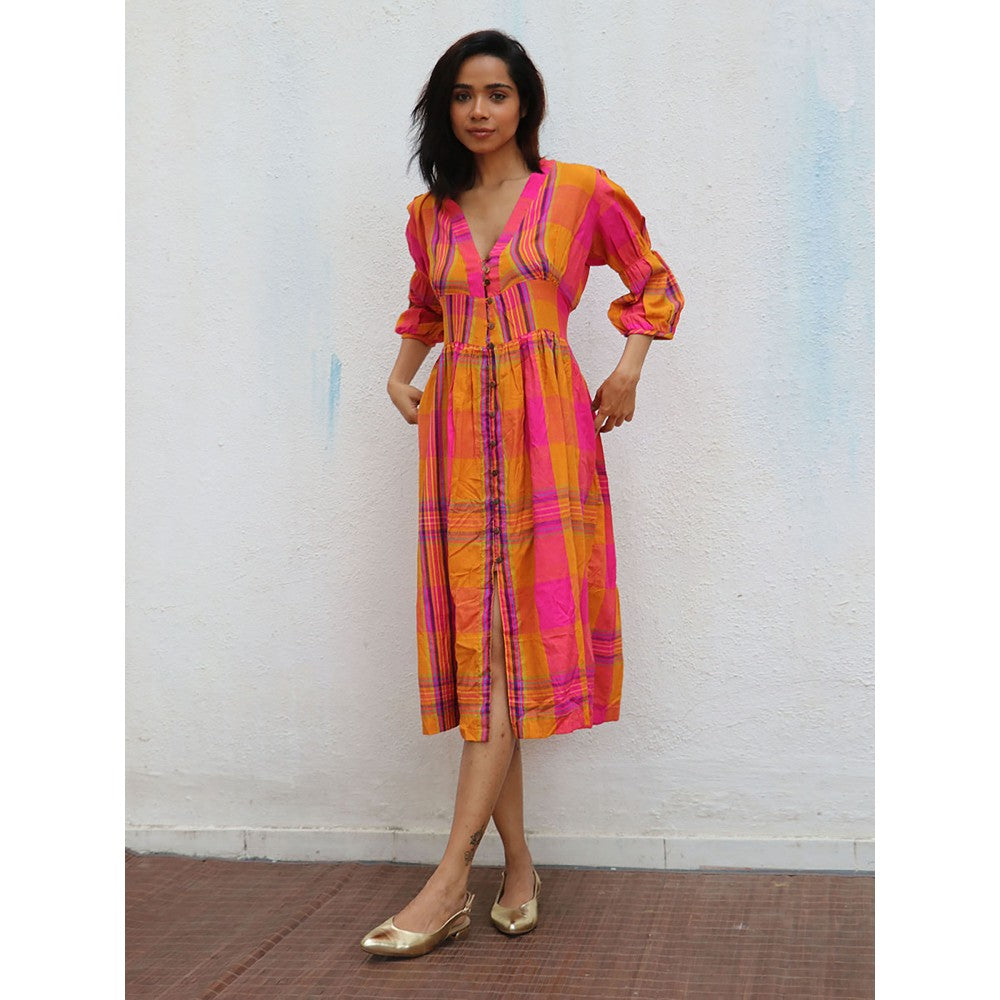 Chidiyaa Rainbow Cafe Florentine Stripes Handwoven Cotton Dress
