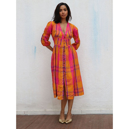 Chidiyaa Rainbow Cafe Florentine Stripes Handwoven Cotton Dress