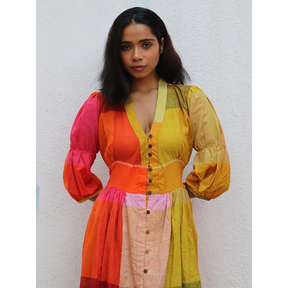 Chidiyaa Rainbow Cafe Charlotte Colorblock Handwoven Cotton Dress