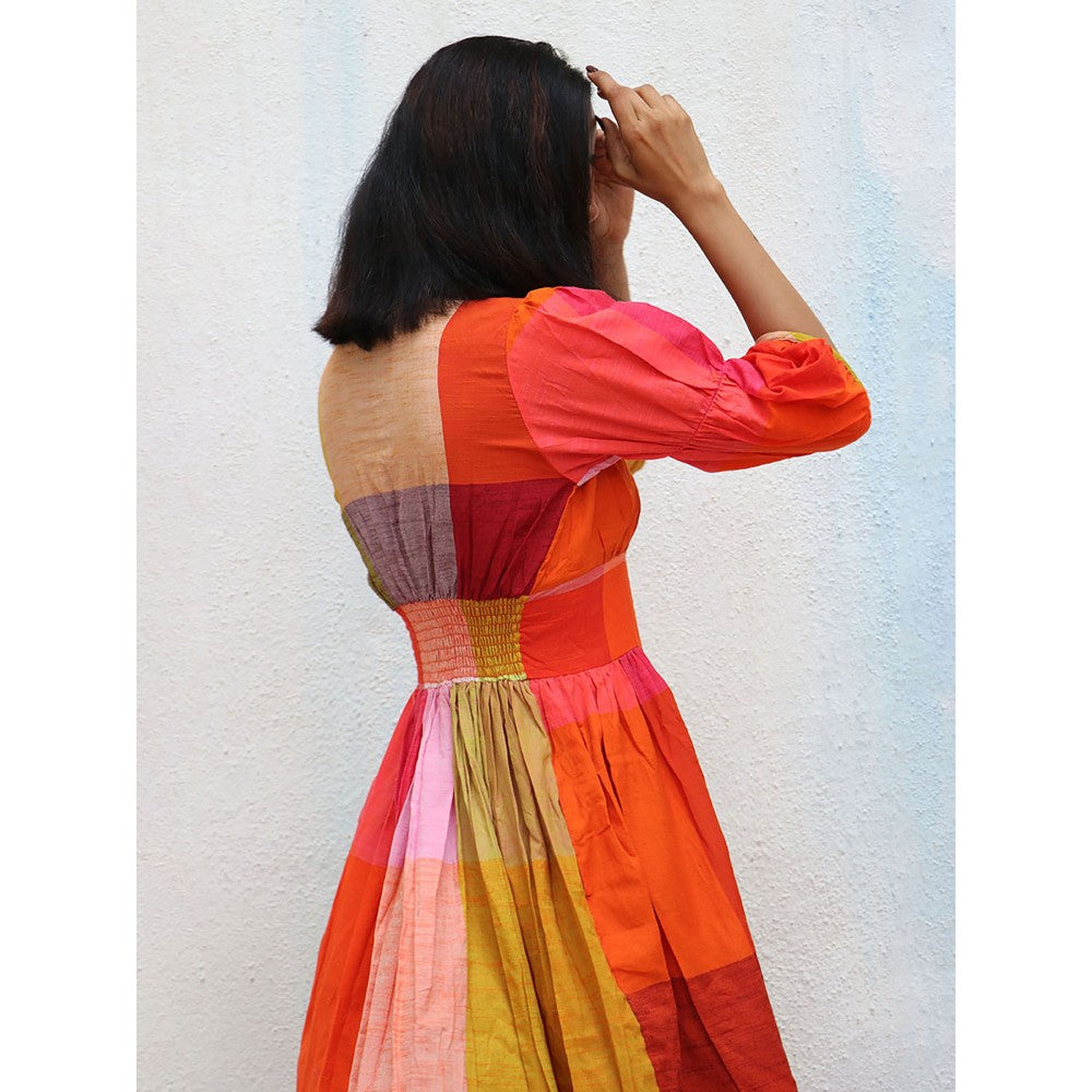 Chidiyaa Rainbow Cafe Charlotte Colorblock Handwoven Cotton Dress