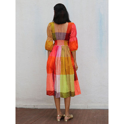 Chidiyaa Rainbow Cafe Charlotte Colorblock Handwoven Cotton Dress