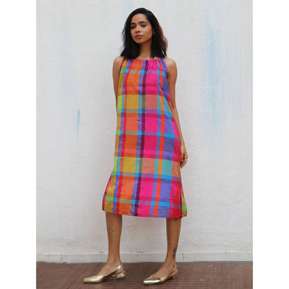 Chidiyaa Rainbow Cafe Aldora Checks Handwoven Cotton Dress