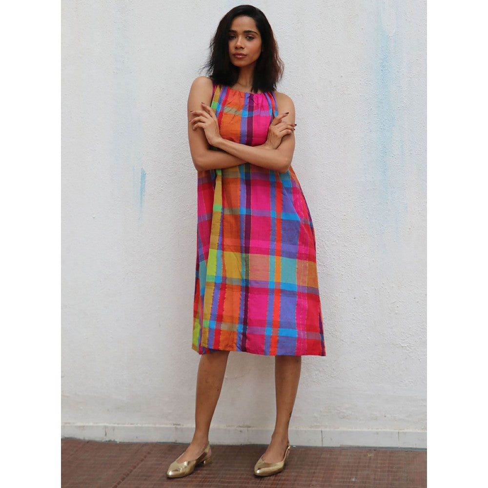 Chidiyaa Rainbow Cafe Aldora Checks Handwoven Cotton Dress