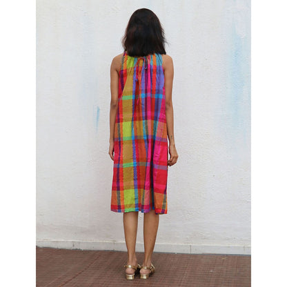 Chidiyaa Rainbow Cafe Aldora Checks Handwoven Cotton Dress