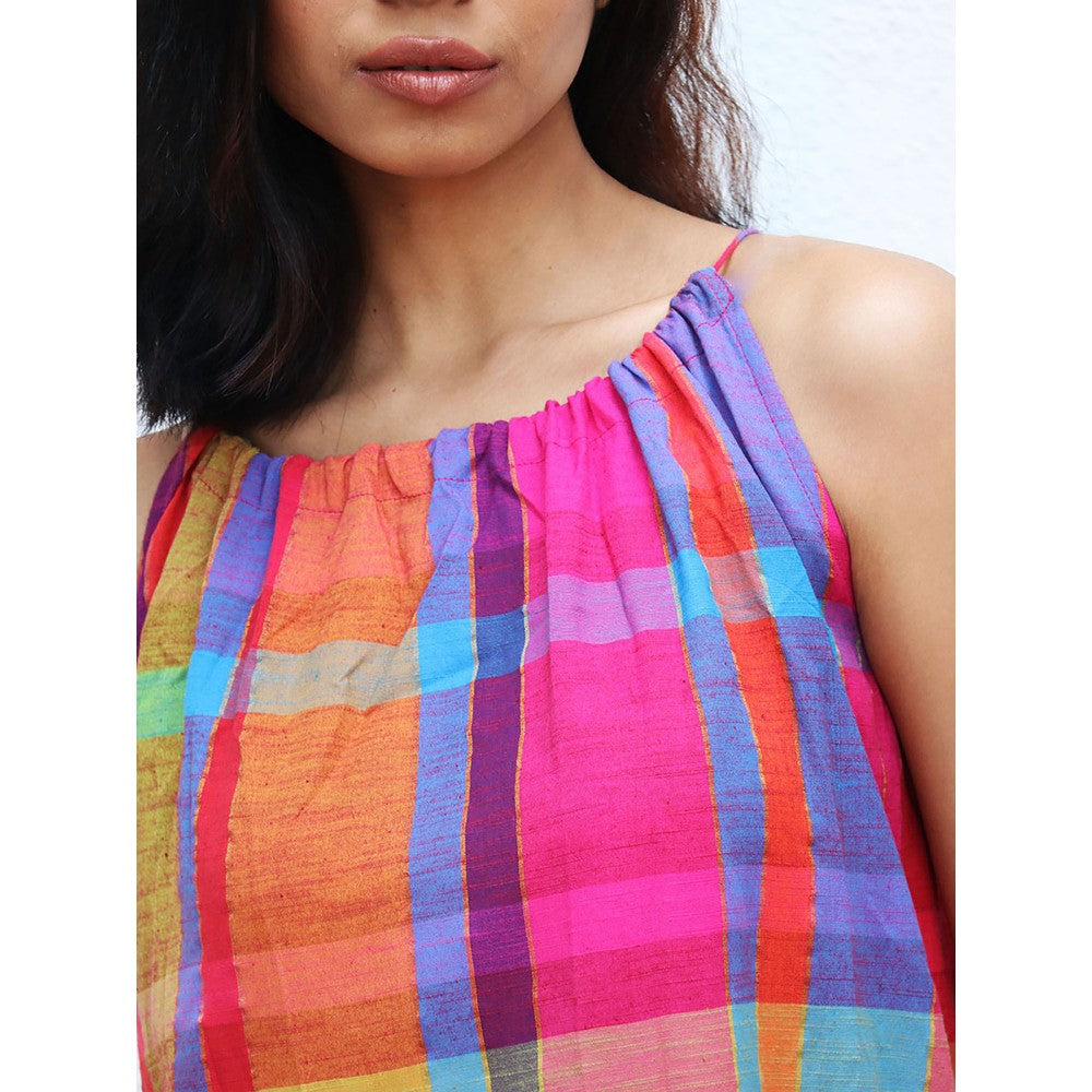 Chidiyaa Rainbow Cafe Aldora Checks Handwoven Cotton Dress