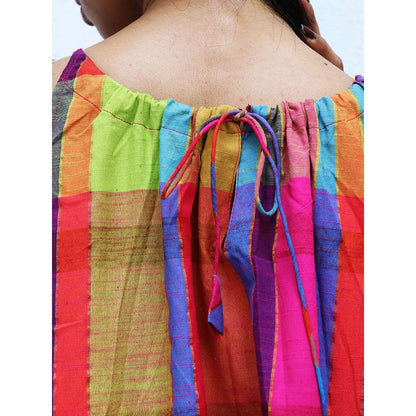 Chidiyaa Rainbow Cafe Aldora Checks Handwoven Cotton Dress