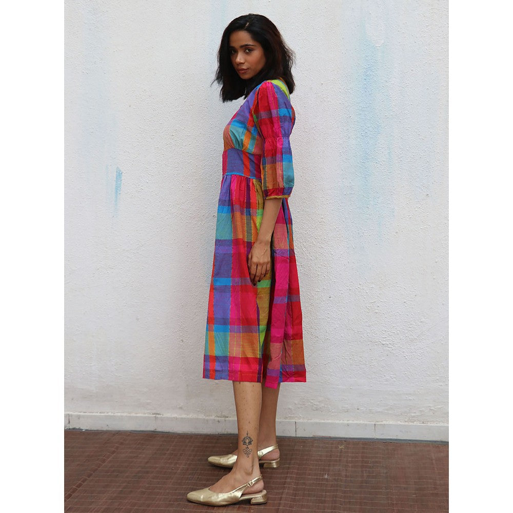 Chidiyaa Rainbow Cafe Zehra Checks Handwoven Cotton Dress