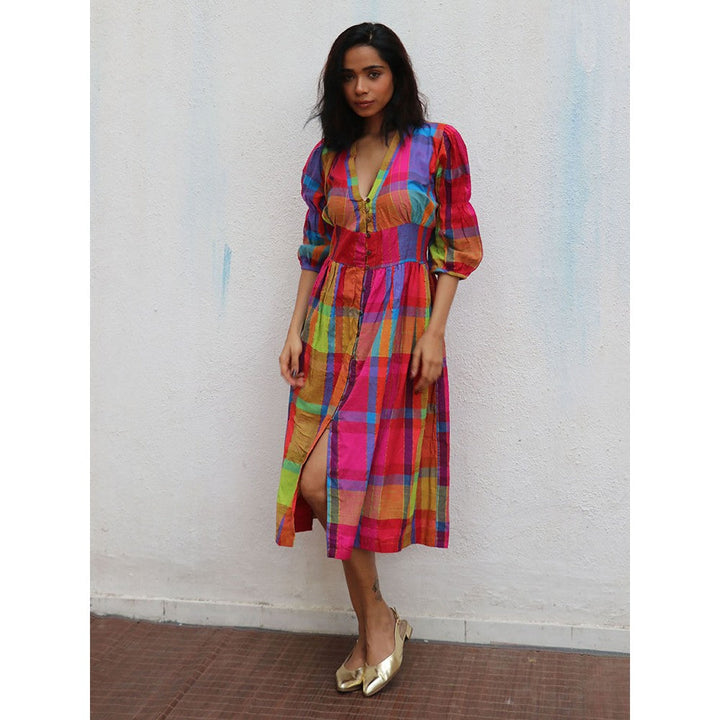 Chidiyaa Rainbow Cafe Zehra Checks Handwoven Cotton Dress