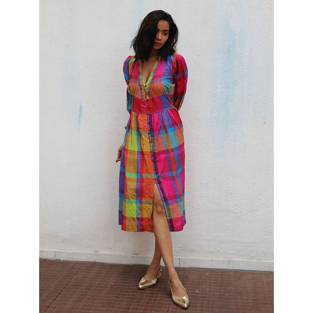 Chidiyaa Rainbow Cafe Zehra Checks Handwoven Cotton Dress