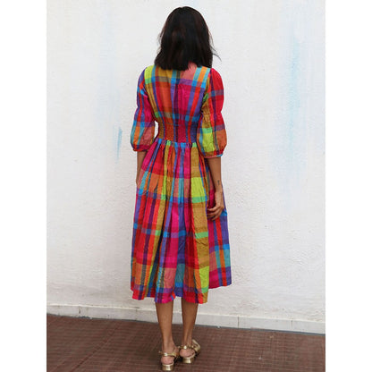 Chidiyaa Rainbow Cafe Zehra Checks Handwoven Cotton Dress