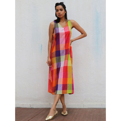 Chidiyaa Rainbow Cafe Celestyn Checks Sleevless Handwoven Cotton Dress
