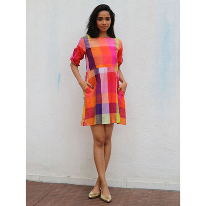 Chidiyaa Rainbow Cafe Maeve Checks Handwoven Cotton Mini Dress
