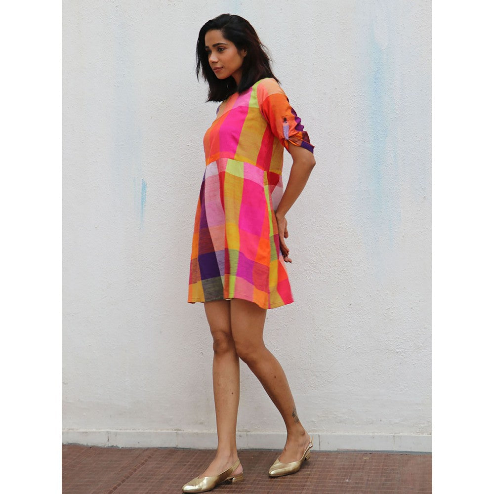Chidiyaa Rainbow Cafe Maeve Checks Handwoven Cotton Mini Dress