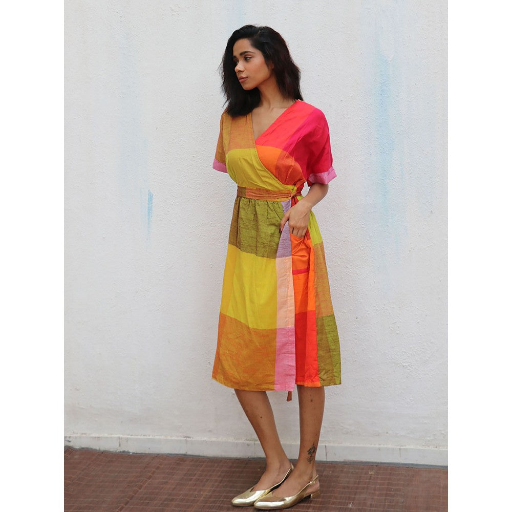 Chidiyaa Rainbow Cafe Crescentia Colorblock Handwoven Cotton Dress