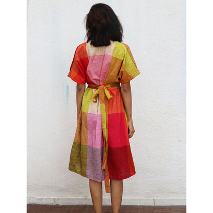 Chidiyaa Rainbow Cafe Crescentia Colorblock Handwoven Cotton Dress