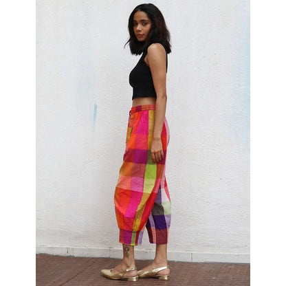Chidiyaa Rainbow Raveena Colorblock Handwoven Cotton Pants