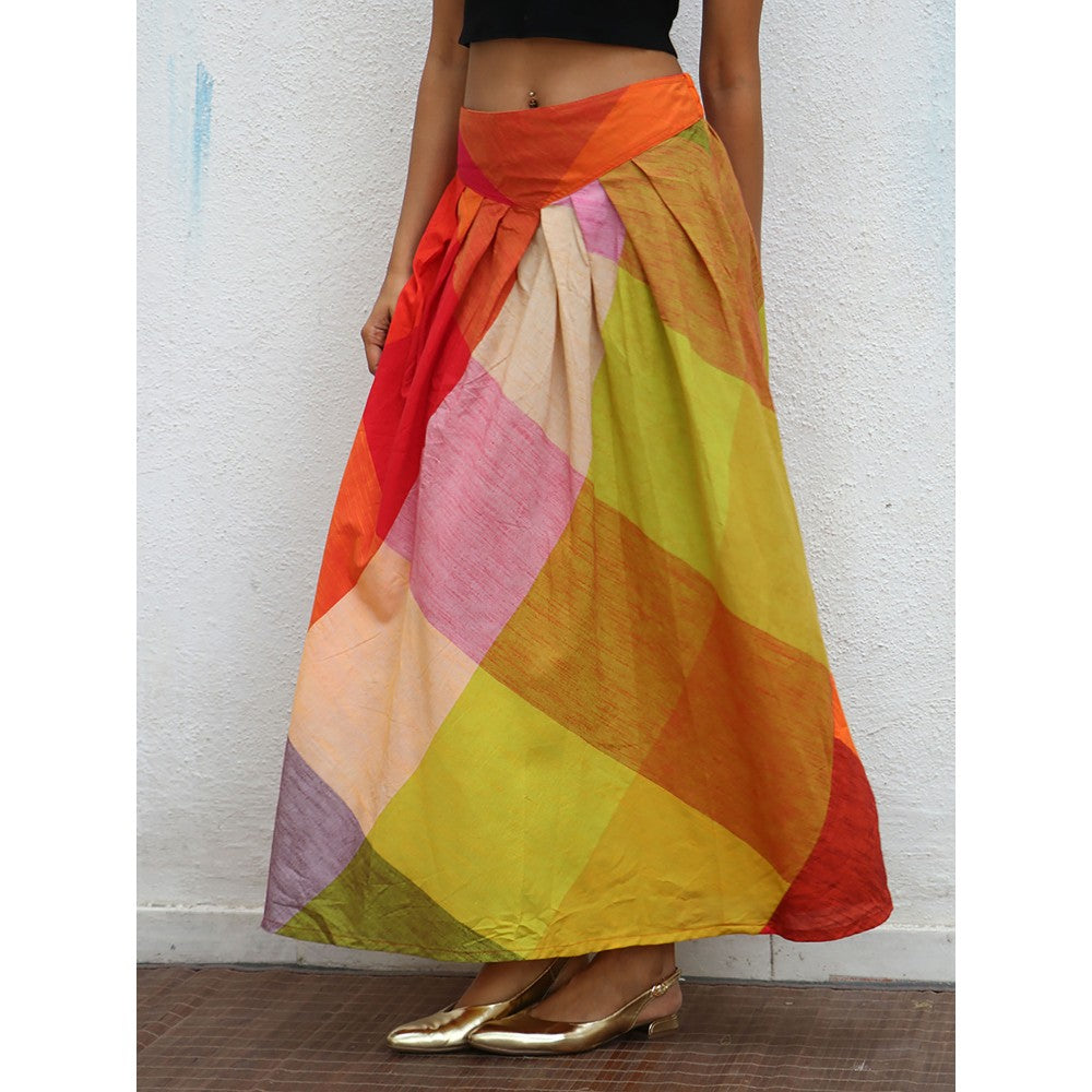 Chidiyaa Rainbow Cafe Castilla Colorblock Handwoven Cotton Skirt