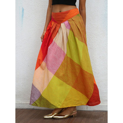 Chidiyaa Rainbow Cafe Castilla Colorblock Handwoven Cotton Skirt