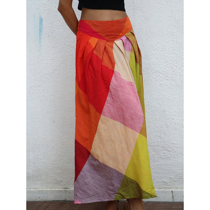 Chidiyaa Rainbow Cafe Castilla Colorblock Handwoven Cotton Skirt