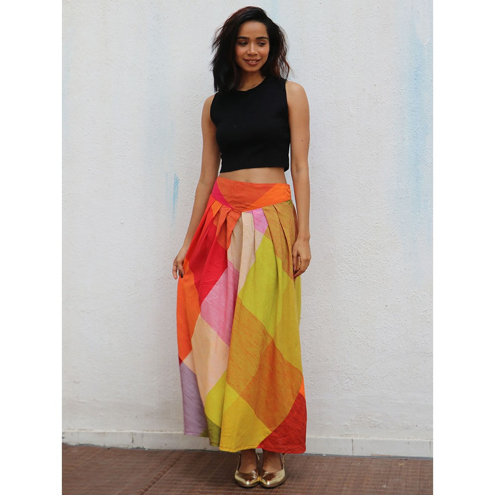 Chidiyaa Rainbow Cafe Castilla Colorblock Handwoven Cotton Skirt