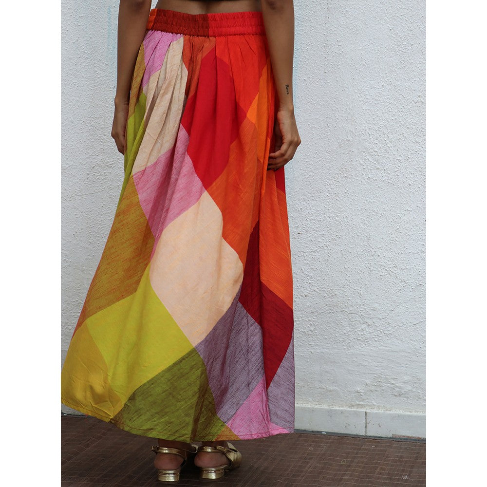 Chidiyaa Rainbow Cafe Castilla Colorblock Handwoven Cotton Skirt