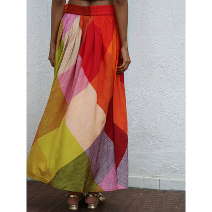 Chidiyaa Rainbow Cafe Castilla Colorblock Handwoven Cotton Skirt
