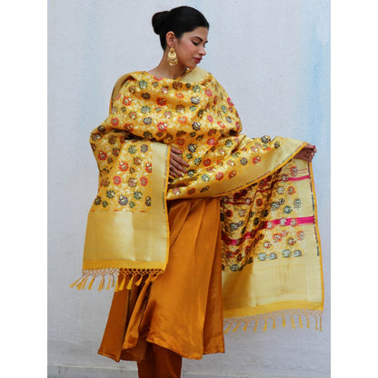 Chidiyaa Sufiyana Ibadat Handwoven Banarasi Kimkhab Brocade Dupatta