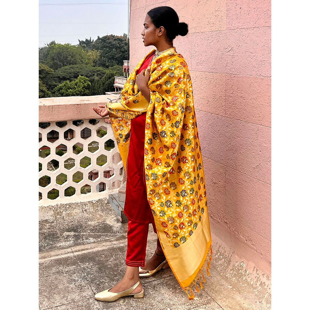 Chidiyaa Sufiyana Ibadat Handwoven Banarasi Kimkhab Brocade Dupatta