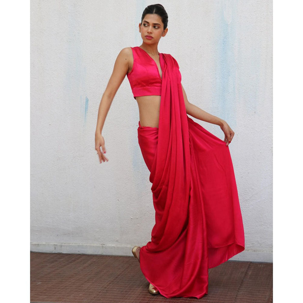 Chidiyaa Pink Marina Modal Silk Saree