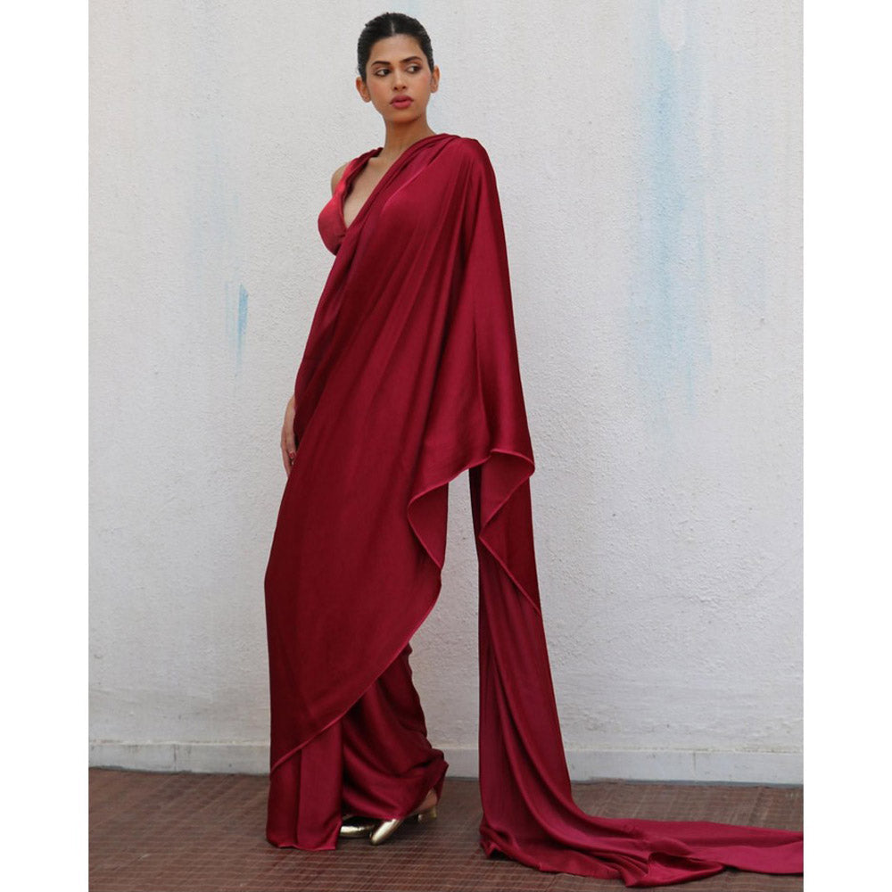 Chidiyaa Maroon Amaya Modal Silk Saree
