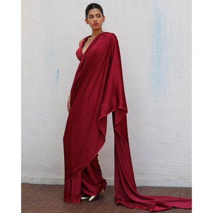Chidiyaa Maroon Amaya Modal Silk Saree
