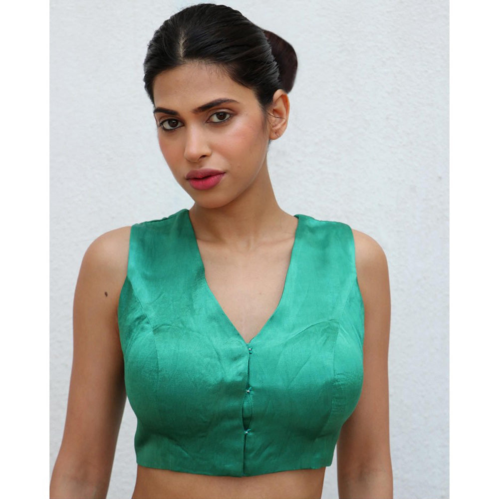 Chidiyaa Green Rhea Mashru Silk Stitched Blouse