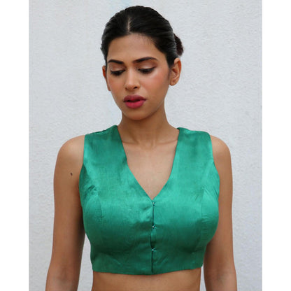 Chidiyaa Green Rhea Mashru Silk Stitched Blouse