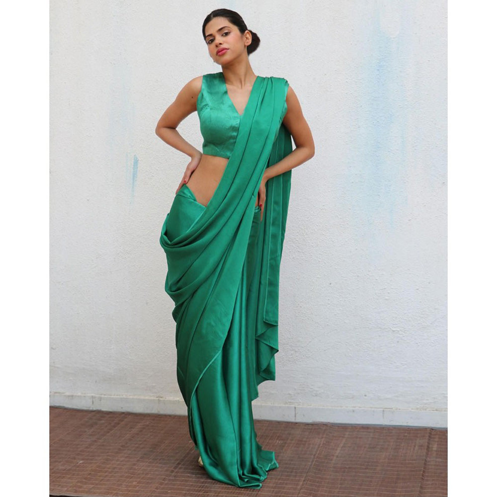 Chidiyaa Green Rhea Mashru Silk Stitched Blouse
