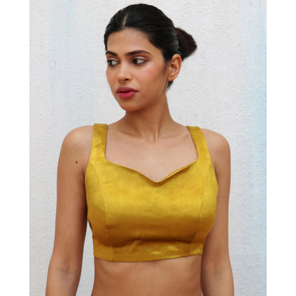 Chidiyaa Mustard Avisa Mashru Silk Stitched Blouse