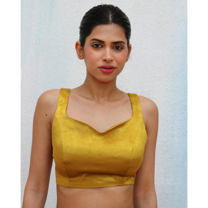 Chidiyaa Mustard Avisa Mashru Silk Stitched Blouse