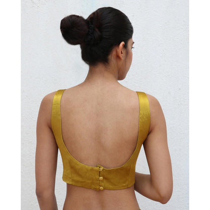 Chidiyaa Mustard Avisa Mashru Silk Stitched Blouse