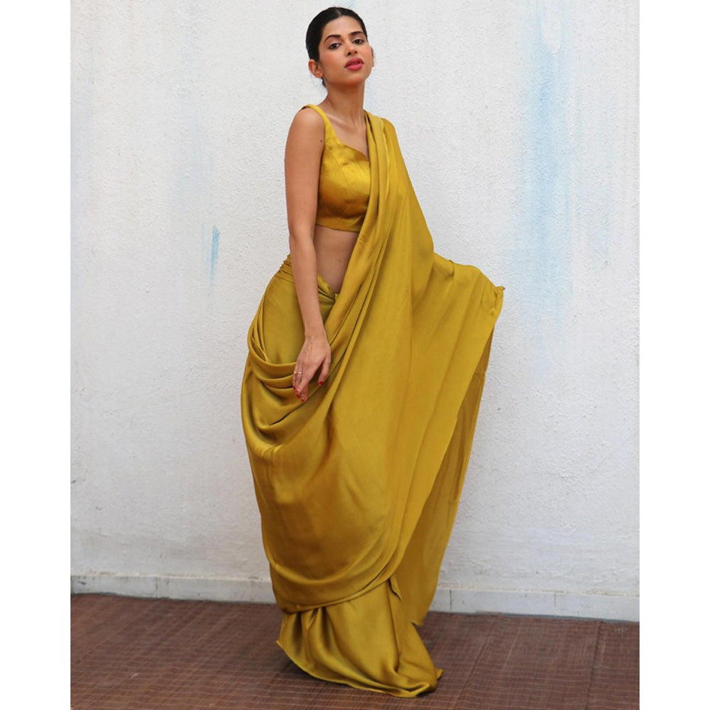 Chidiyaa Mustard Avisa Mashru Silk Stitched Blouse