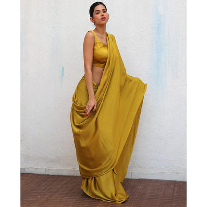 Chidiyaa Mustard Avisa Mashru Silk Stitched Blouse