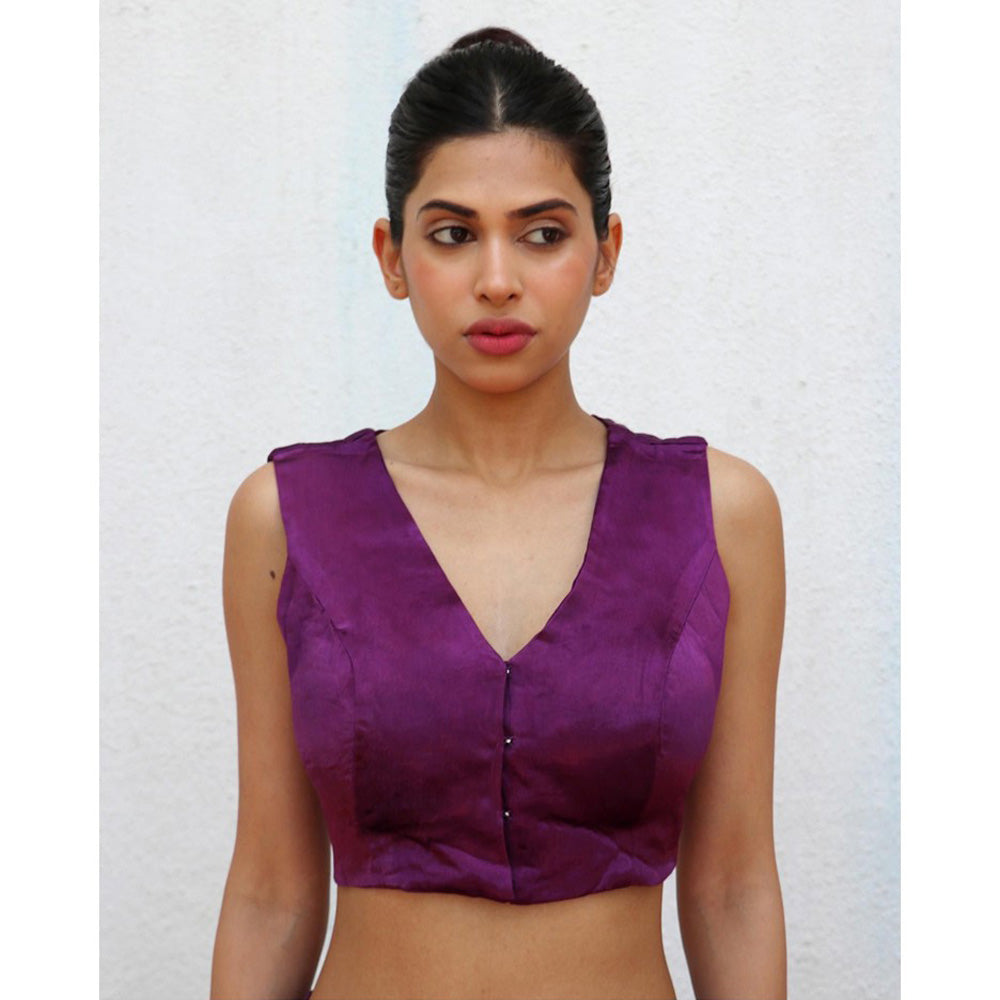Chidiyaa Purple Sarita Mashru Silk Stitched Blouse