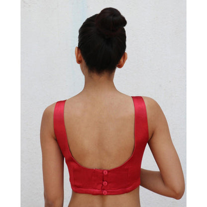 Chidiyaa Red Sarasavi Mashru Silk Stitched Blouse