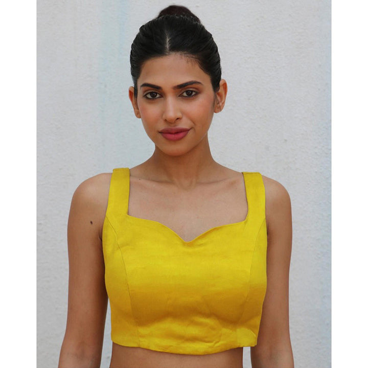 Chidiyaa Yellow Jhelum Mashru Silk Stitched Blouse