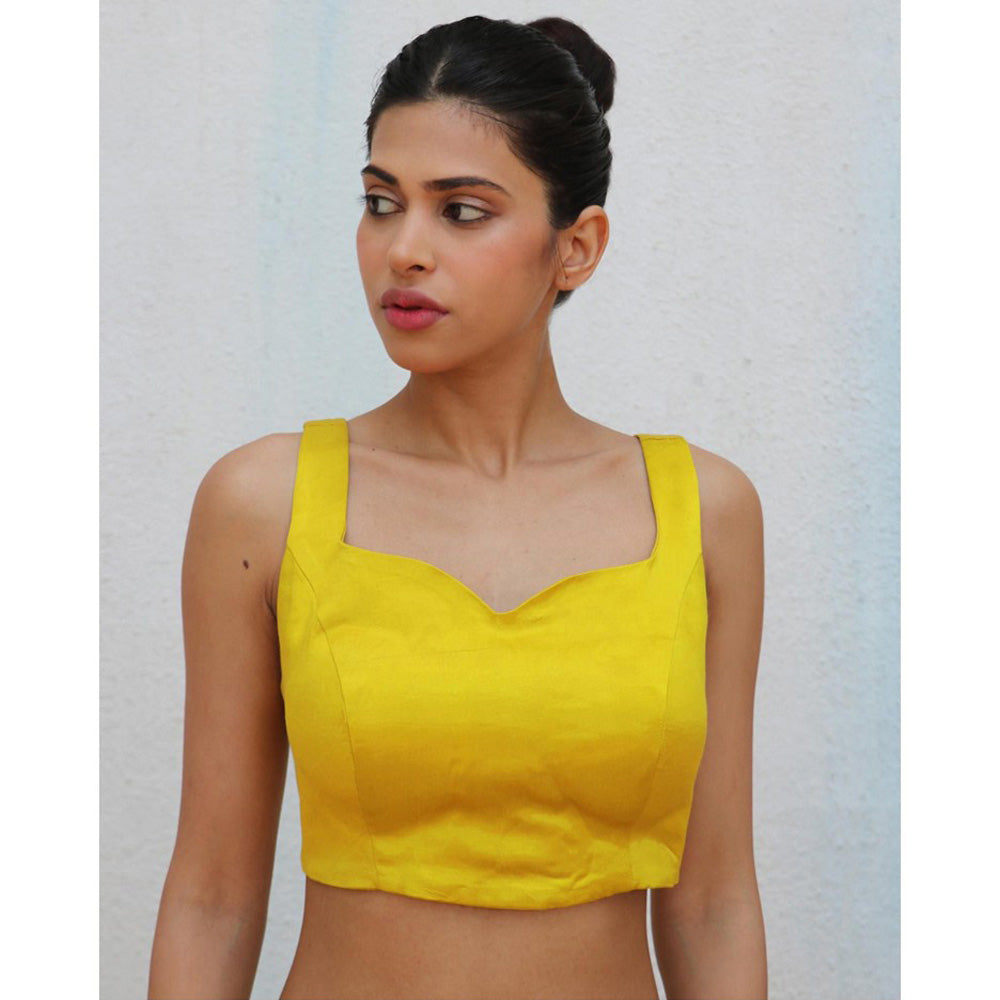 Chidiyaa Yellow Jhelum Mashru Silk Stitched Blouse