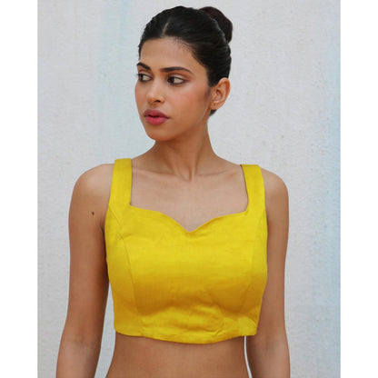 Chidiyaa Yellow Jhelum Mashru Silk Stitched Blouse